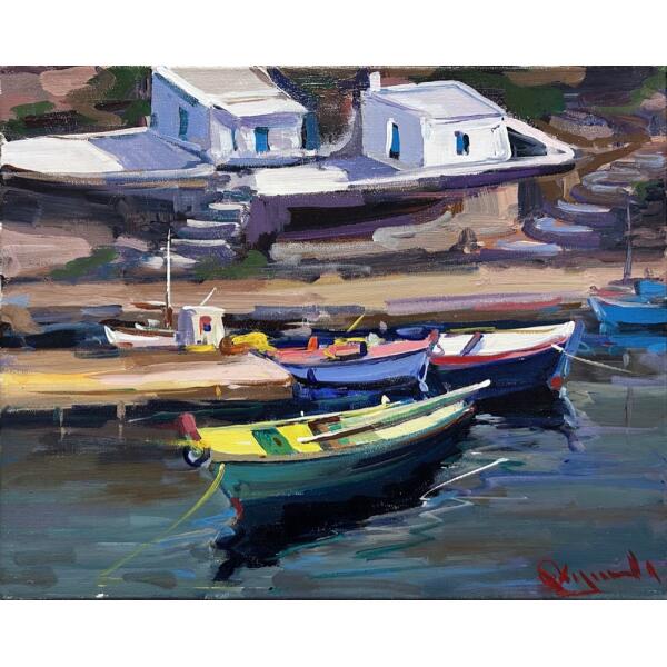 2770-au Kolokythas Vasilis, Fish boats, Oil on canvas, 40 x 50 cm