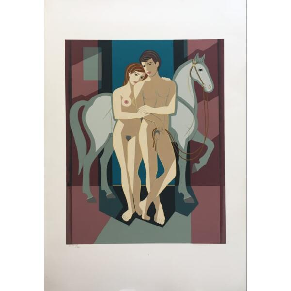 s101-au Kotsonis George, Couple with horse, Silkscreen print, 100 x 70 cm