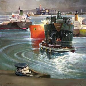 2851 Papanelopoulos Ioannis, Tankers (From Piraeus Port series), Oil on canvas, 100 x 100 cm