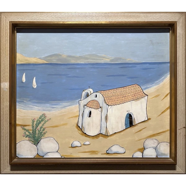2856-ps Hadjisoteriou Photos, Chapel, Acrylic on hardboard, 51.5 x 61.5 cm