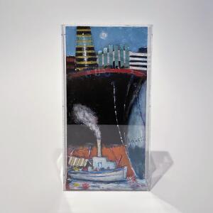 2473-au Lavdas Apostolos, Tanker, Hand painted, construction in plexiglass box, 38.5 x 19 x 4.5 cm