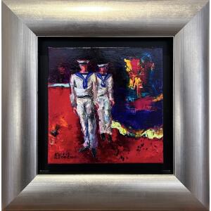 2653-au Georgiou Kostis, Sailors, Oil on canvas, 30 x 30 cm