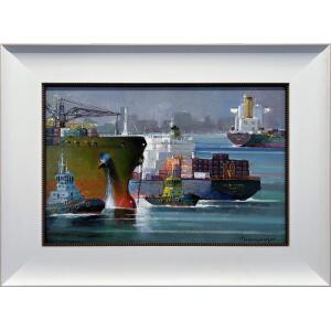 2853-au Papanelopoulos Giannis, Tankers (From Piraeus Port series), Oil on canvas, 40 x 60 cm