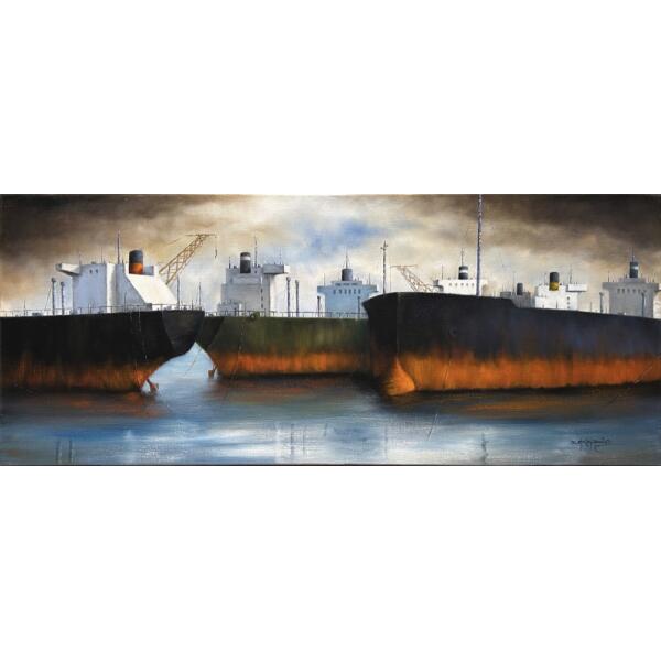 2860-au Balabanidis Christoforos, Tanker, Oil on canvas, 40 x 100 cm