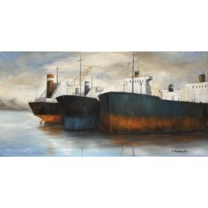 2858-au Balabanidis Christoforos, Tanker, Oil on canvas, 30 x 60 cm