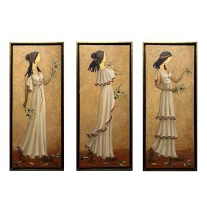 2865-2866-2867 Gerodimou Barbara, Echoes of Antiquity, Mixed media on canvas, 100 × 40 cm (each, part of triptych)