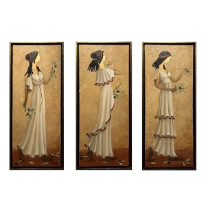 2865-2866-2867 Gerodimou Barbara, Echoes of Antiquity, Mixed media on canvas, 100 × 40 cm (each, part of triptych)