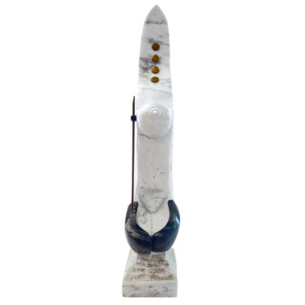 090726-ph-yi-1-au Philippos Yiapanis, Untitled, (Musical Form), Carved white and dark marble with patinated bronze elements sculpture, 108 x 21 x 26 cm