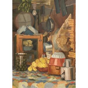 1818-au Panagiotou Kyriakos, Still life, Oil on canvas, 56.7 x 41 cm