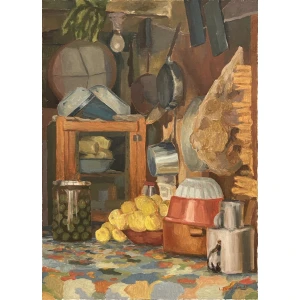 1818-au Panagiotou Kyriakos, Still life, Oil on canvas, 56.7 x 41 cm
