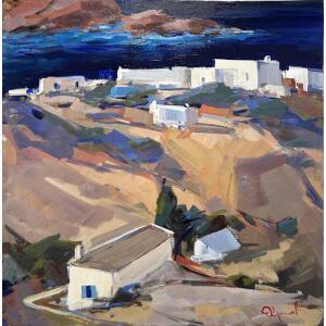 2713-au Kolokythas Vasilis, Sifnos, Oil on canvas, 100 x 100 cm