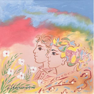 2762-au Stathopoulos Giorgos, Couple, Acrylic on paper mounted on hardboard, 30 x 30 cm
