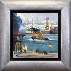2868-au Papanelopoulos Giannis, Tankers (From Piraeus Port series), Oil on canvas, 50 x 50 cm