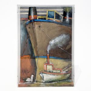 2871-au Apostolos Lavdas, Tankers, Hand painted construction in plexiglass box, 32.6 x 22.6 x 5.2 cm