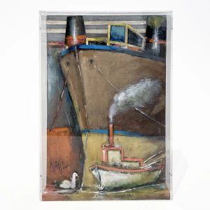 2871-au Apostolos Lavdas, Tankers, Hand painted construction in plexiglass box, 32.6 x 22.6 x 5.2 cm