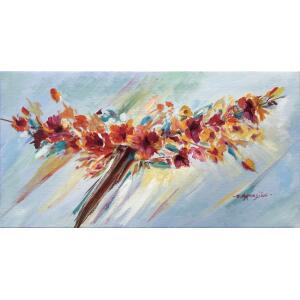 2884-au Michaelides Petros, Flowers composition, Oil on canvas, 24 x 46 cm