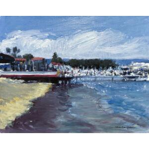 2875-bn Daniel Cordoba Garcia, Pafos Port, Oil on canvas mounted on board, 24 x 30 cm