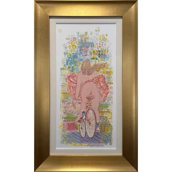 2882-au Stathopoulos Giorgos, Bicyclist , Acrylic on paper laid on board, 81 x 39.4 cm