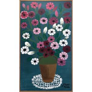 1174-au Thraki Rossidou Jones, Margarites of various colours, Acrylic on canvas, 70 x 40 cm