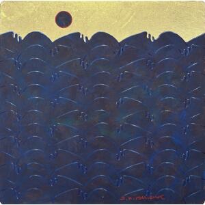 2827-au Milionis C. Dimitris, Aegean series, Acrylic and gold leaf on cardboard, 35 x 35 cm